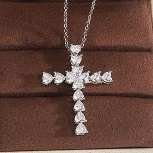 Heart Cross CZ Diamond Necklace Pendant Faith